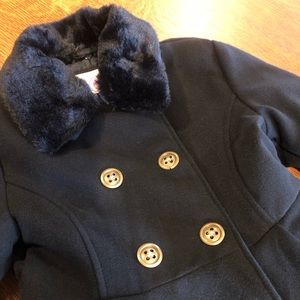 SO Girls Black Wool Peacoat with Faux Fur Collar
